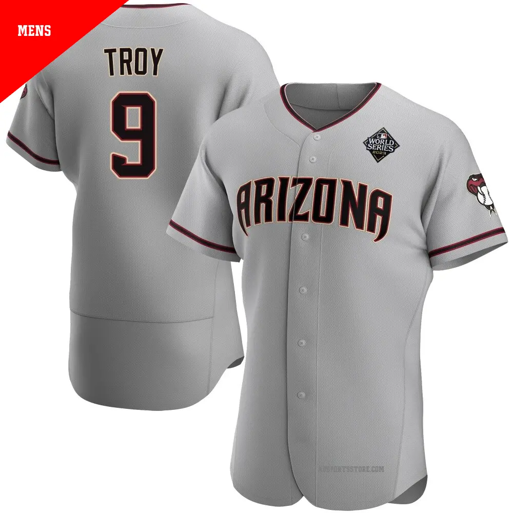Men's ＃9 Tommy Troy Arizona Diamondbacks Gray Authentic Road 2023 World Series Jersey